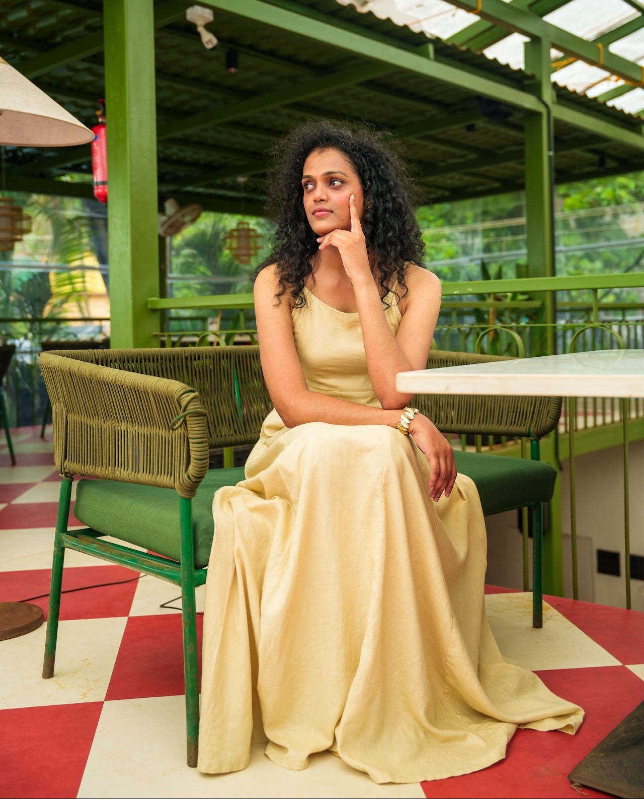 LINEN-BLEND LONG DRESS