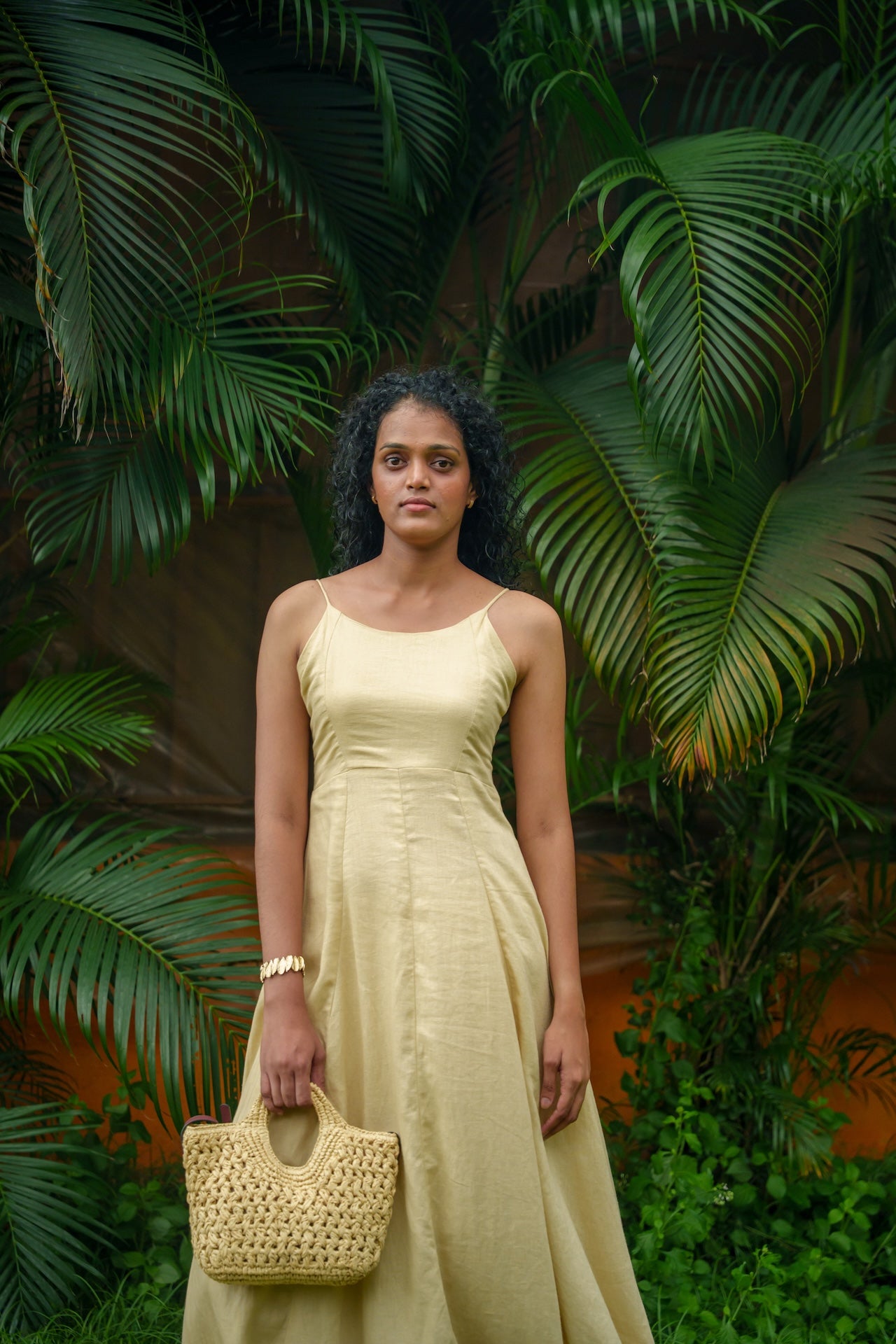 LINEN-BLEND LONG DRESS
