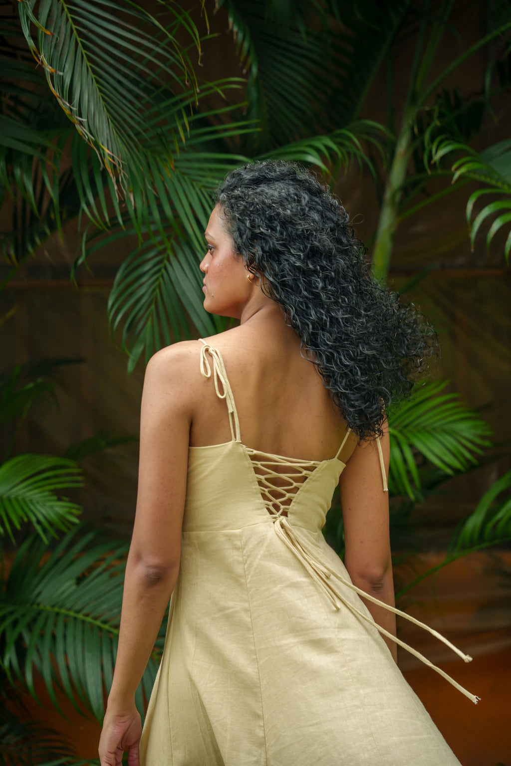 LINEN-BLEND LONG DRESS