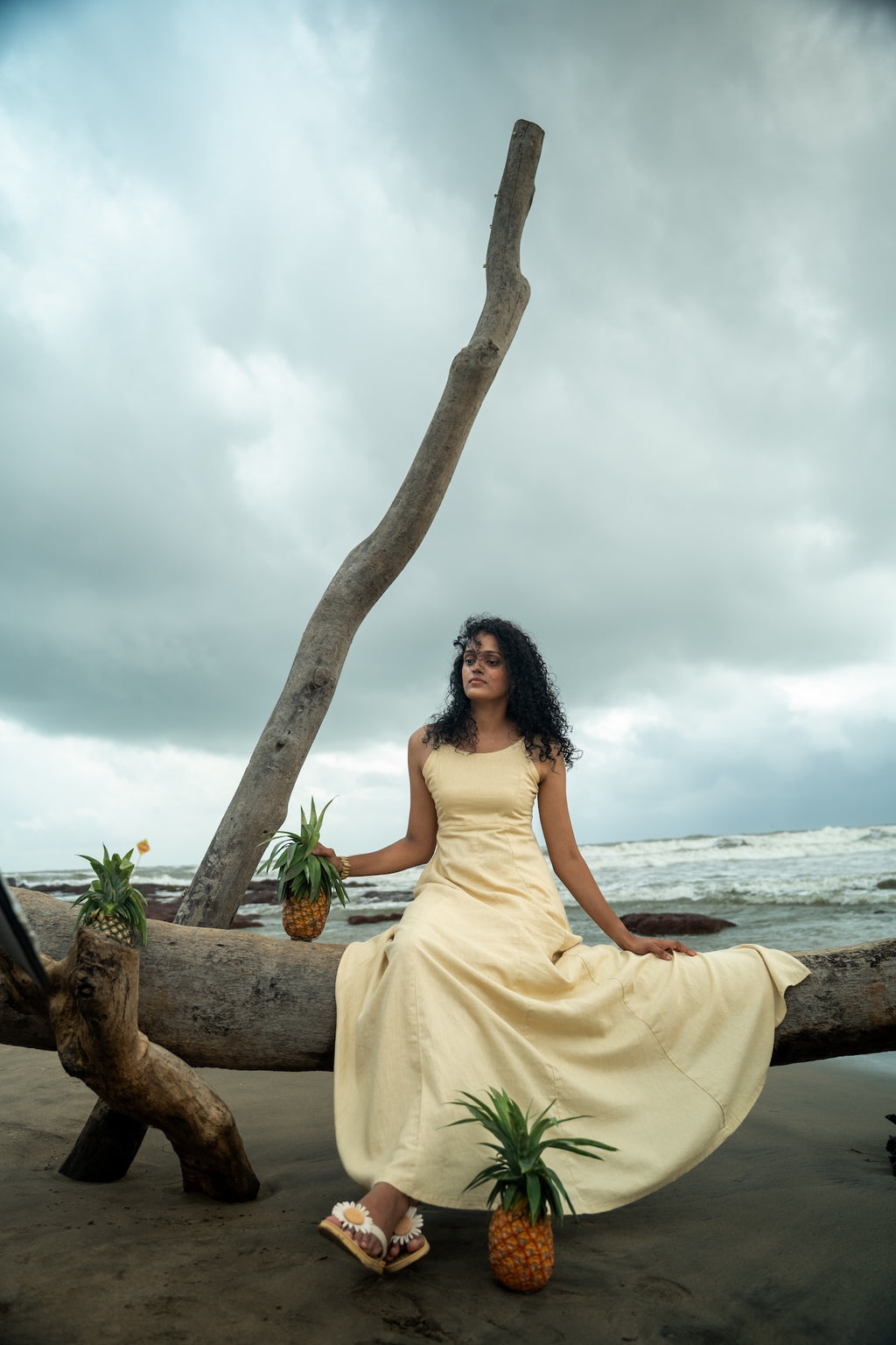 LINEN-BLEND LONG DRESS