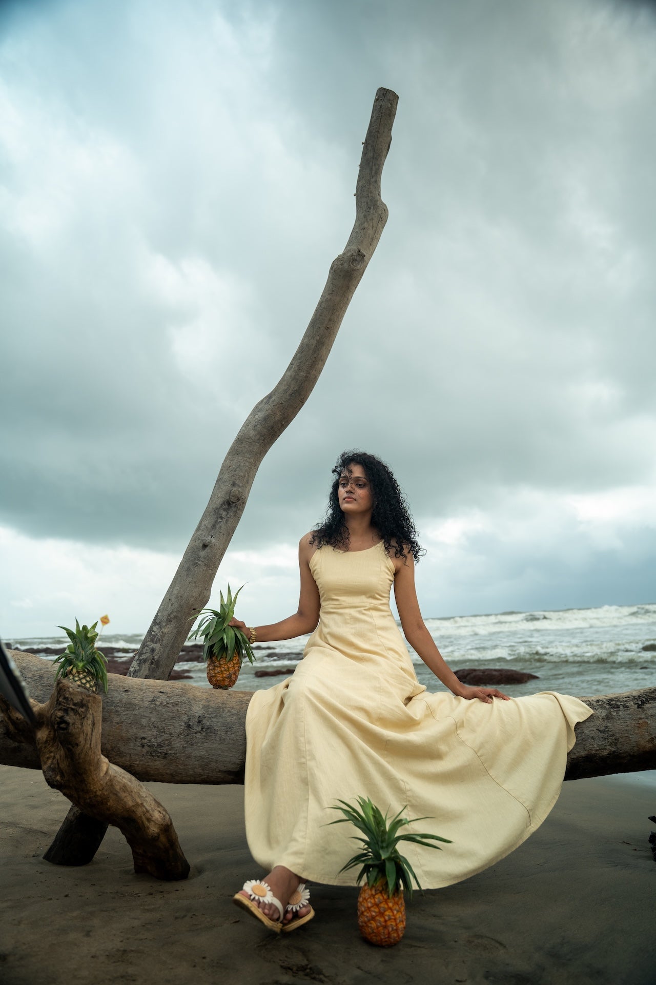 LINEN-BLEND LONG DRESS