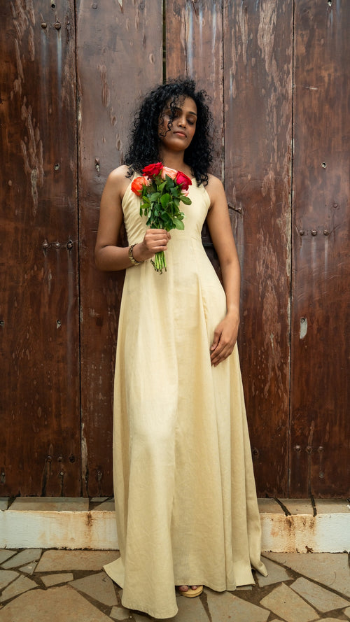 LINEN-BLEND LONG DRESS