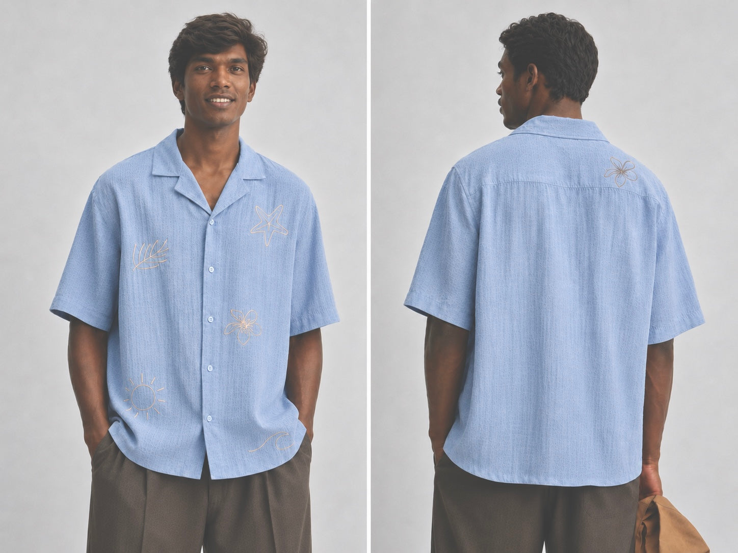MEN'S LOOSE FIT EMBROIDERED SEA SHIRT - TENCEL BLEND