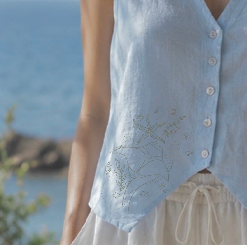 WOMEN'S EMBROIDERED CROPPED VEST TOP