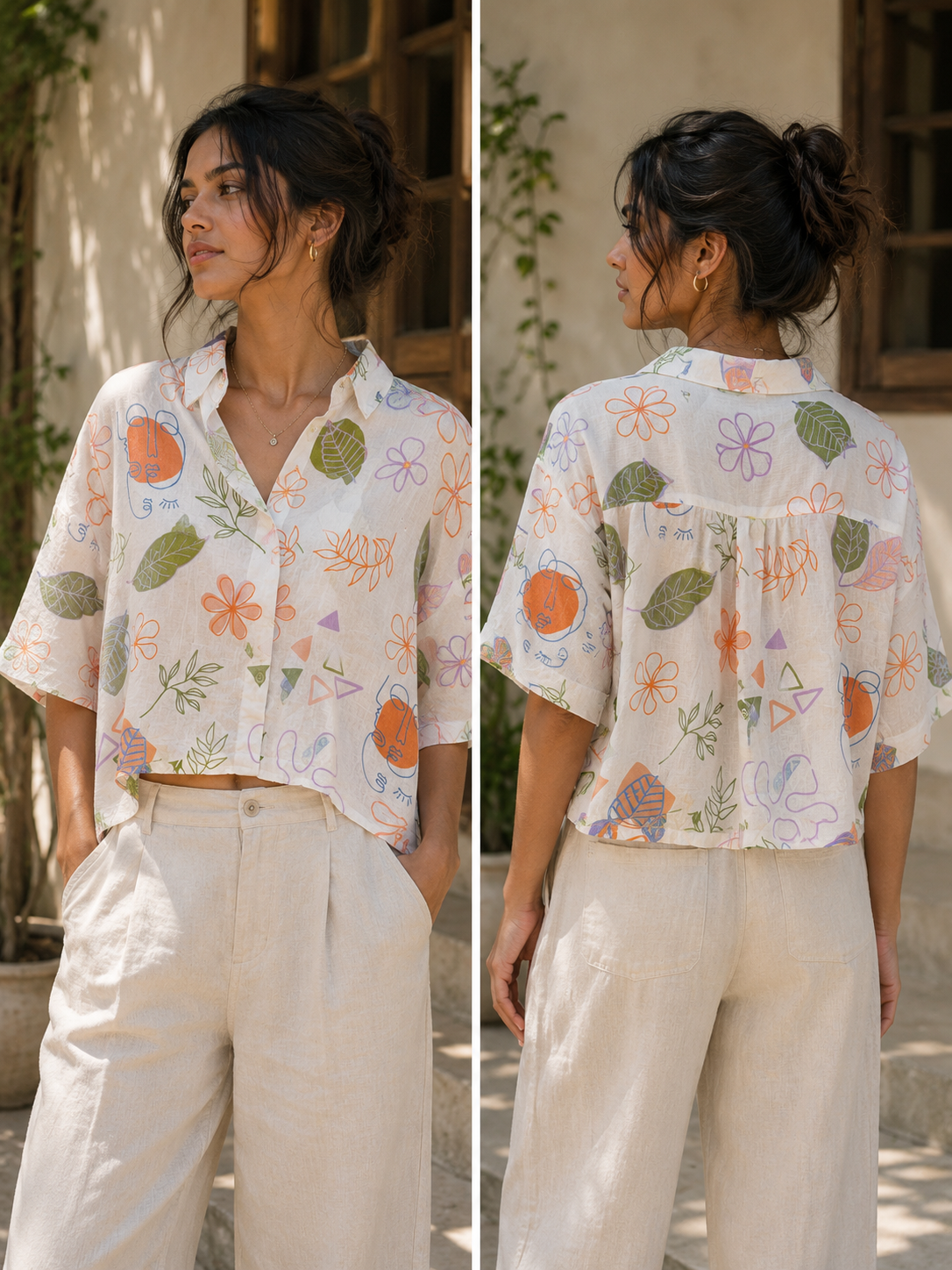 WOMEN'S RELAXED PRINTED CROP SHIRT