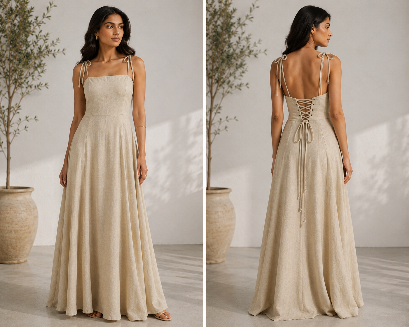 LINEN-BLEND LONG DRESS