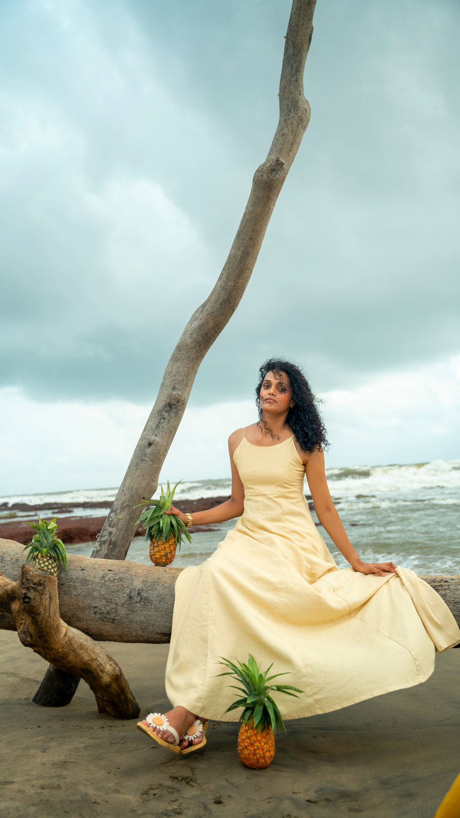 LINEN-BLEND LONG DRESS