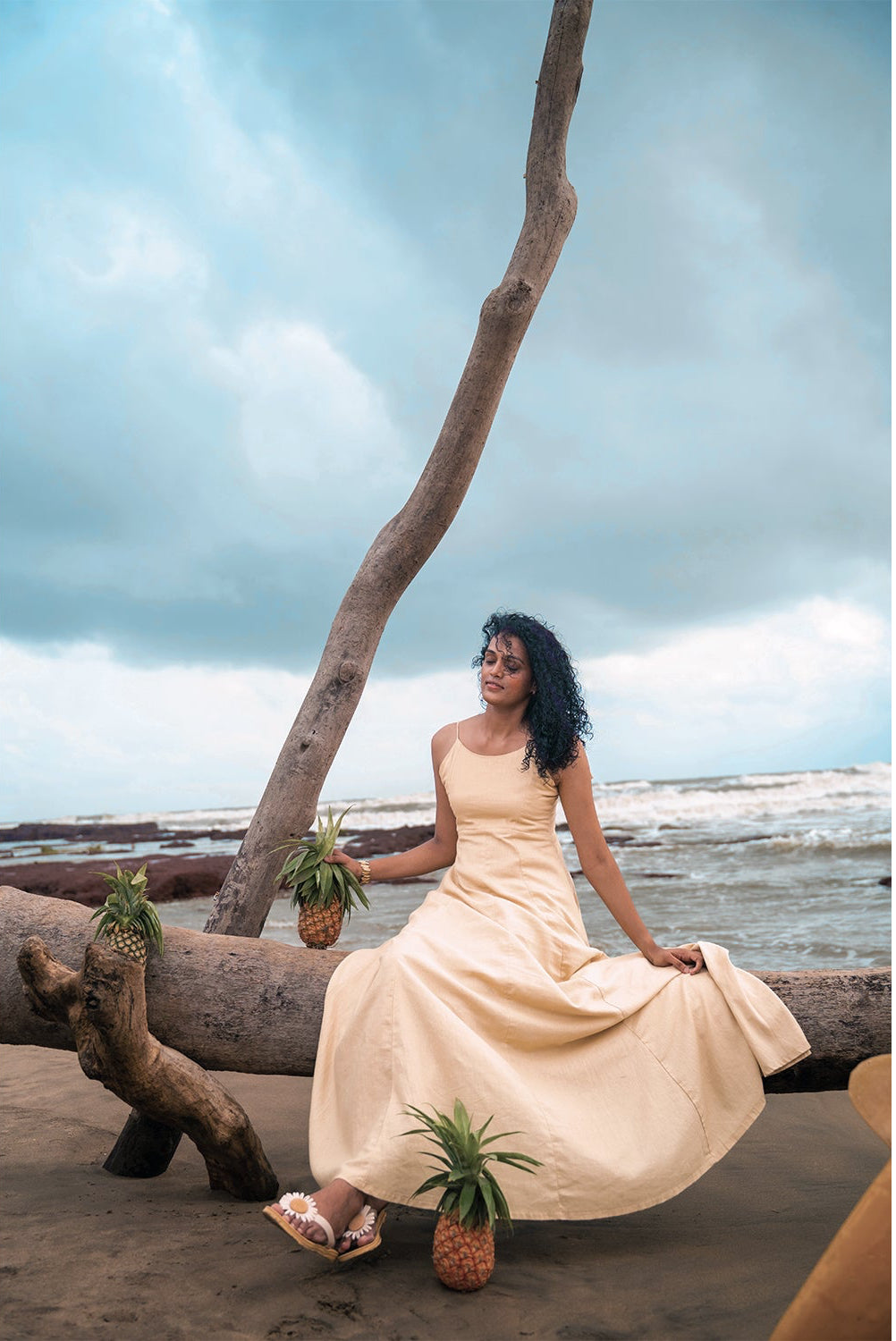 LINEN-BLEND LONG DRESS